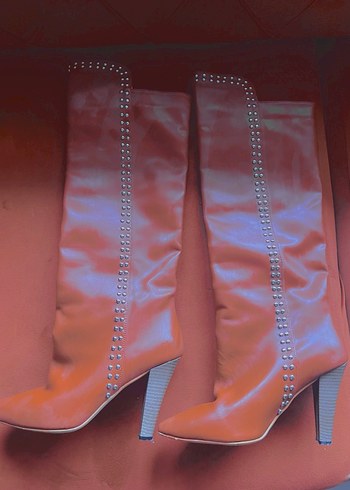 Kahverengi Deri Tokalı Stiletto Topuklu Kadın Çizme - Görsel 3