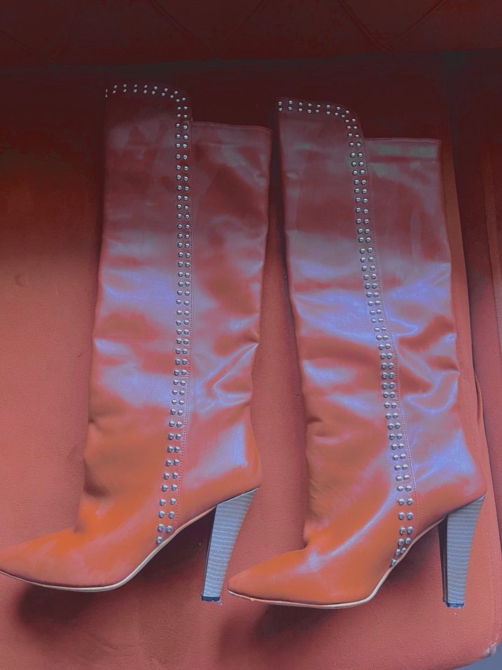 Kahverengi Deri Tokalı Stiletto Topuklu Kadın Çizme - Görsel 3