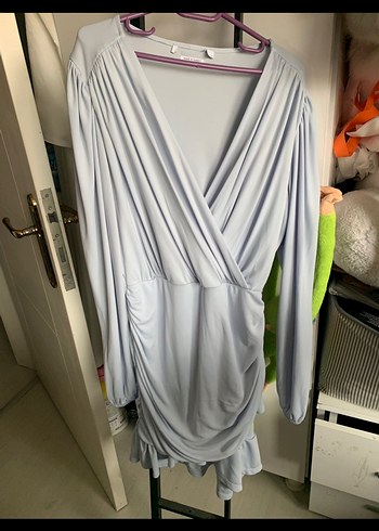 Uzun Kollu Gri Midi Elbise - Görsel 2