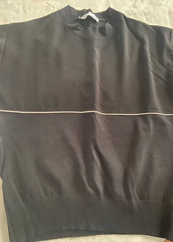 Diğer Kadın Siyah Midi Kısa Kollu Sweatshirt- triko