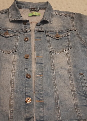 Düğmeli Kısa Kollu Mavi Denim Ceket - Görsel 3