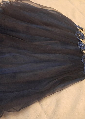 Koyu Mavi Nakışlı Strappy Çocuk Elbisesi - Görsel 2