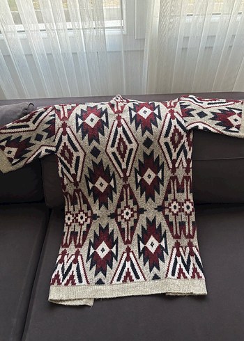 Bohem Etnik Desenli Örgü Kadın Hırka - Görsel 4