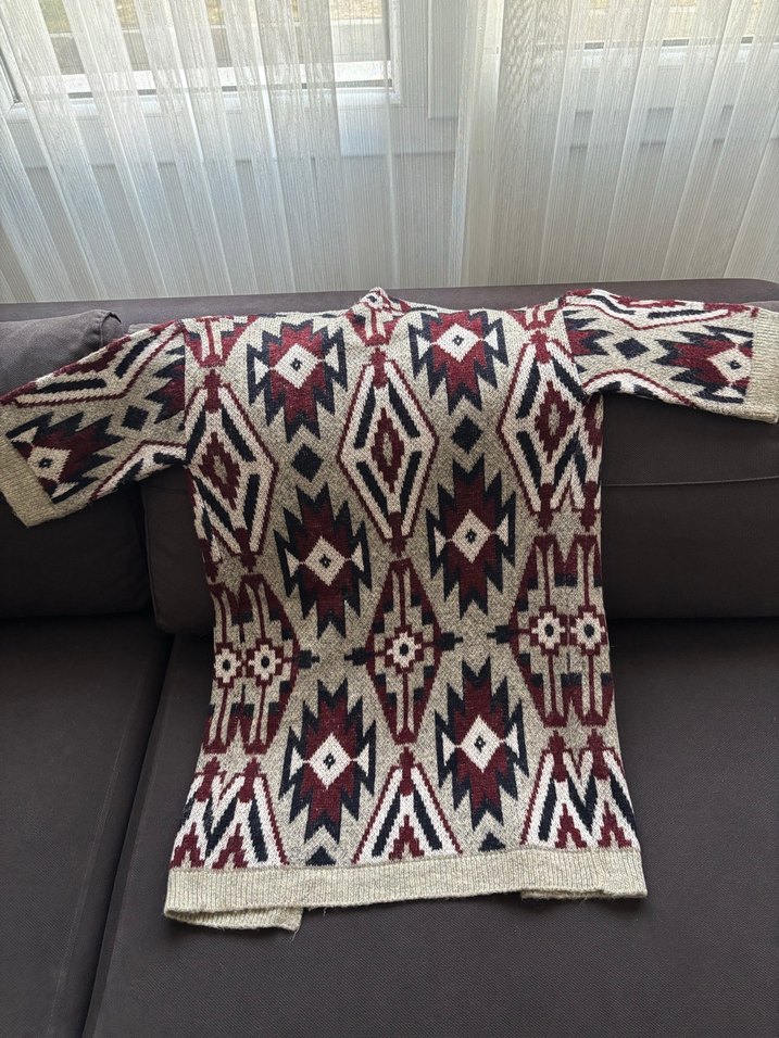 Bohem Etnik Desenli Örgü Kadın Hırka - Görsel 4