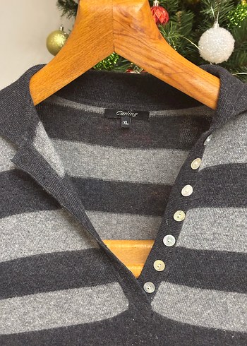 Gri çizgili kışlık yünlü elbise - Görsel 2