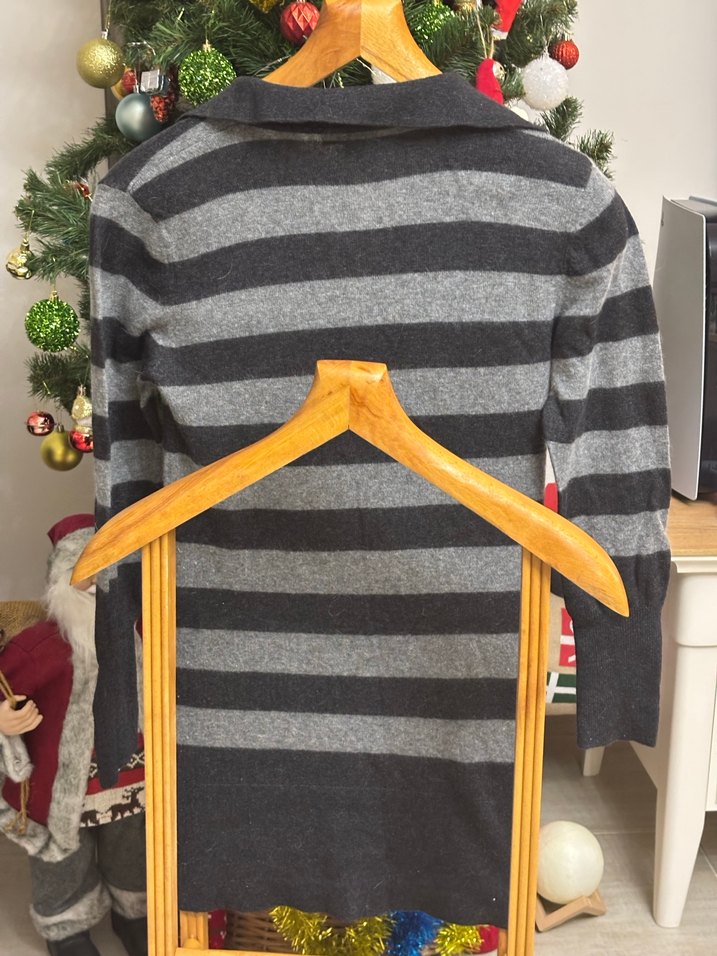 Gri çizgili kışlık yünlü elbise - Görsel 4