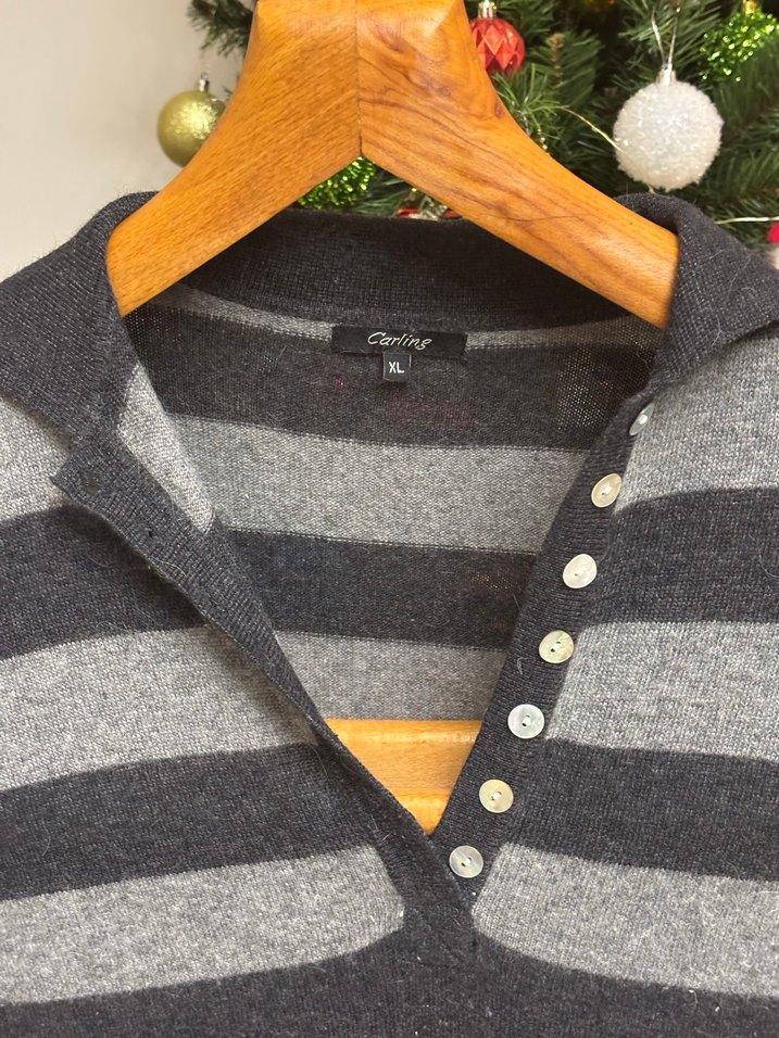 Gri çizgili kışlık yünlü elbise - Görsel 2