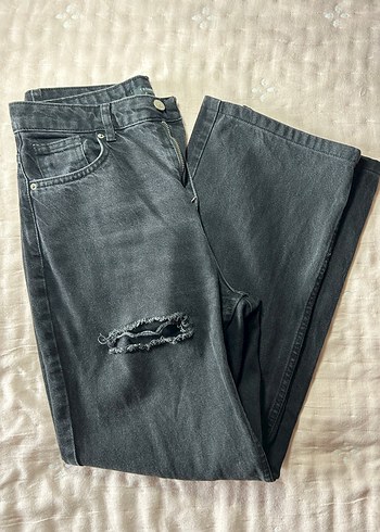 Siyah Bol Kesim Kadın Denim Pantolon