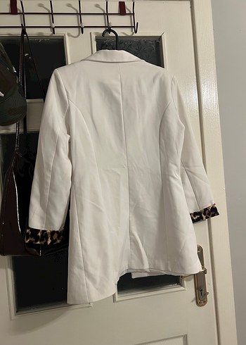 Sheinside Leopar Detaylı Beyaz Kadın Ceket