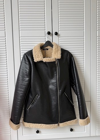 Kahverengi Kürklü Deri Biker Ceket - Görsel 2