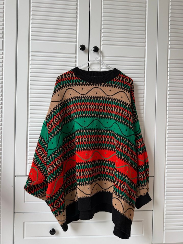 Renkli Desenli Bohem Kadın Kazak - Görsel 2