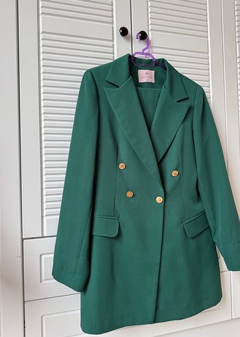 Düğmeli Yeşil Kadın Blazer Ceket takım - Görsel 2