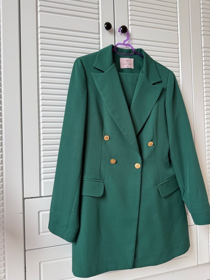 Düğmeli Yeşil Kadın Blazer Ceket takım - Görsel 2