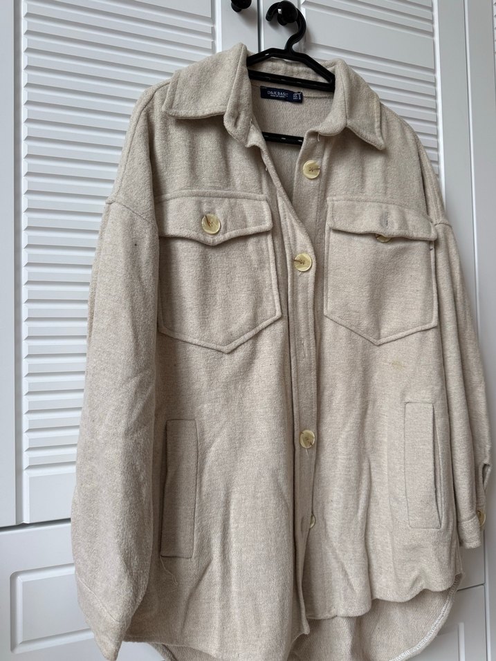 Bej Düğmeli Midi Keten Kadın Ceket - Görsel 2