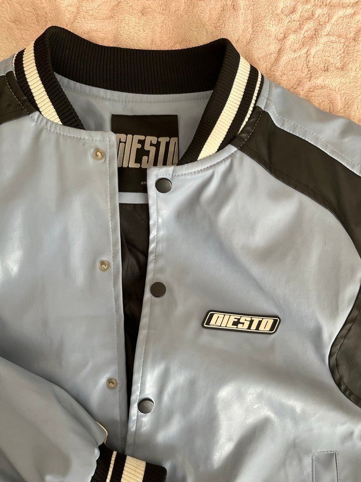 Düğmeli Gri Deri Kadın erkek Bomber Ceket - Görsel 2