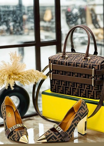 Fendi Deri Kadın Kombin Ayakkabı Çanta