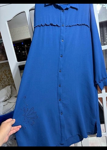 44 Beden mavi Renk Mavi Uzun Kollu Fırfırlı Salaş Tunik