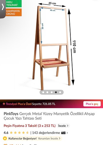 PinkToys Manyetik Özellikli Ahşap Çocuk Yazı Tahtası