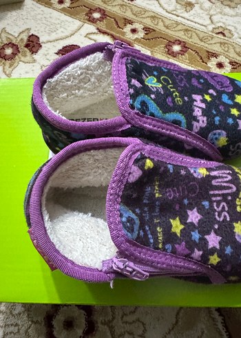 Mor Nakışlı Kız Çocuk Sıcak Terlik - Görsel 4