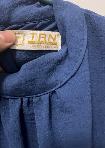 40 Beden Mavi Düğmeli Kısa Kollu Hamile Bluzu