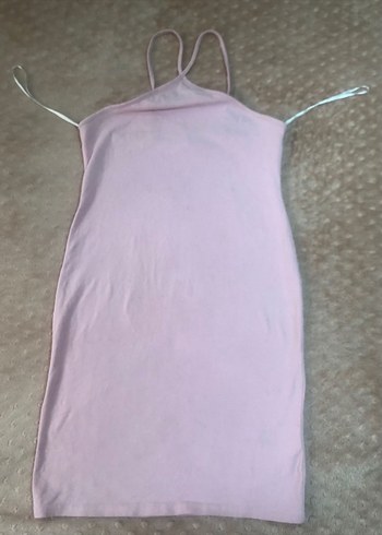 Pembe Drapeli Midi Straplez Elbise