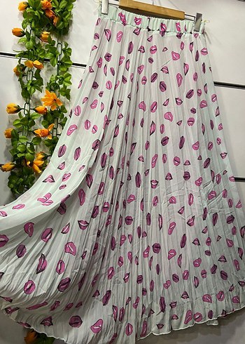 Renkli Desenli Uzun Piliseli Kadın Etek - Görsel 7