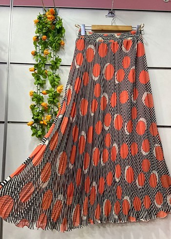 Renkli Desenli Uzun Piliseli Kadın Etek - Görsel 2