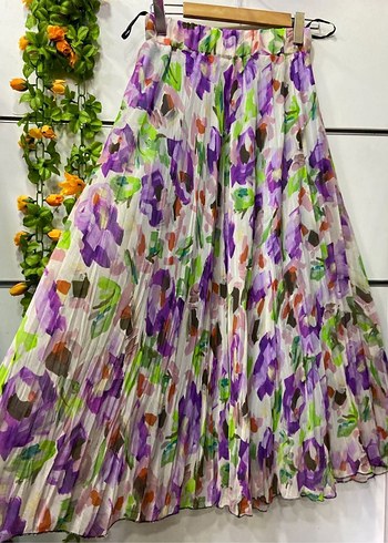 Renkli Desenli Uzun Piliseli Kadın Etek - Görsel 4