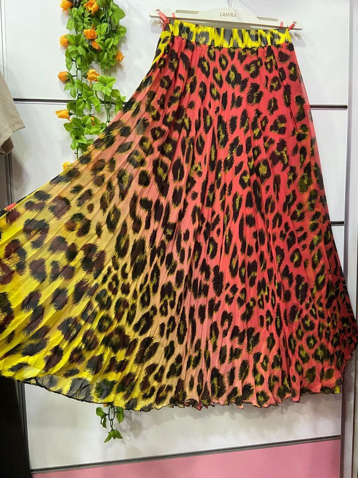 Renkli Desenli Uzun Piliseli Kadın Etek - Görsel 5