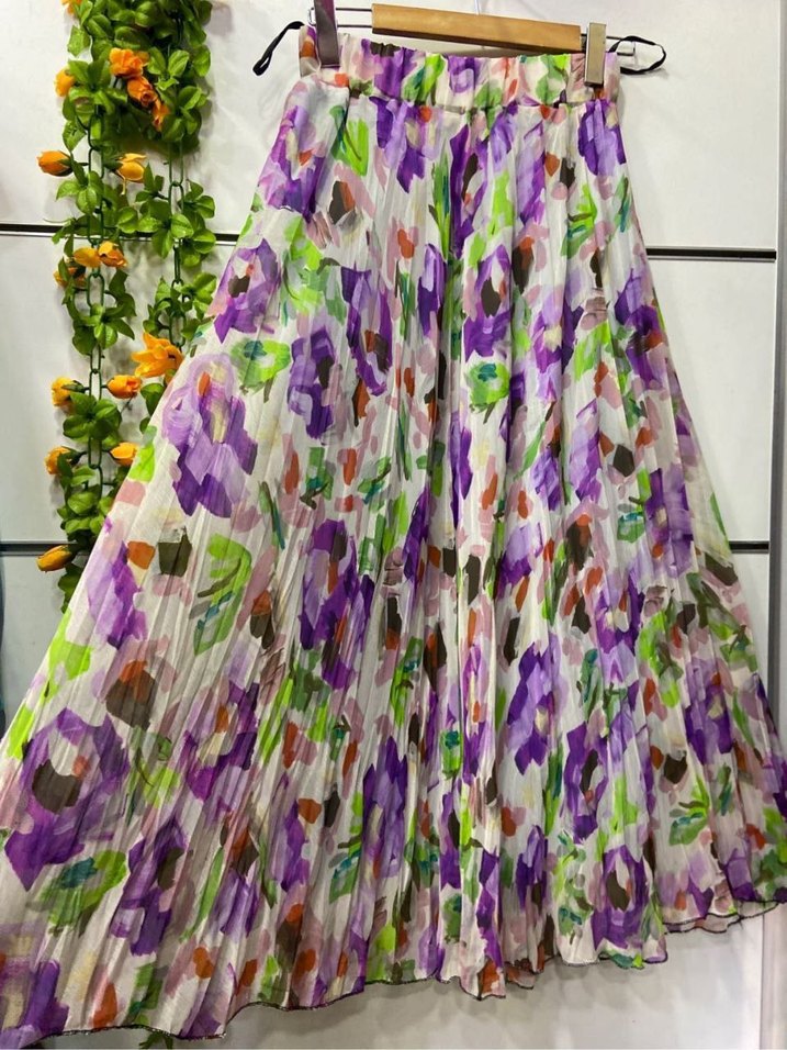 Renkli Desenli Uzun Piliseli Kadın Etek - Görsel 4