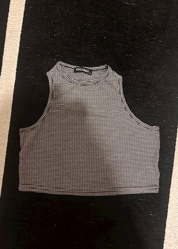 Gri Çizgili Kolsuz Crop Top
