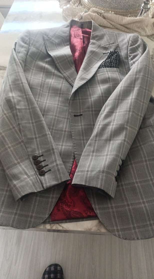 Gri Ekose Desenli Erkek Takım Ceketi - Görsel 3