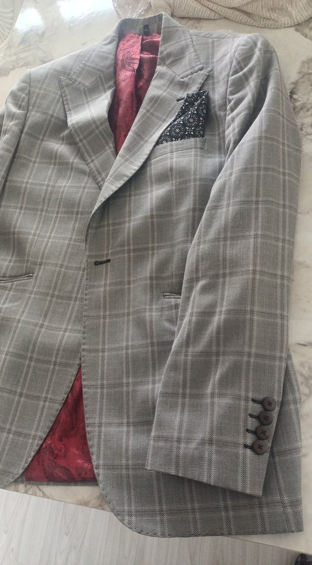 Gri Ekose Desenli Erkek Takım Ceketi - Görsel 2