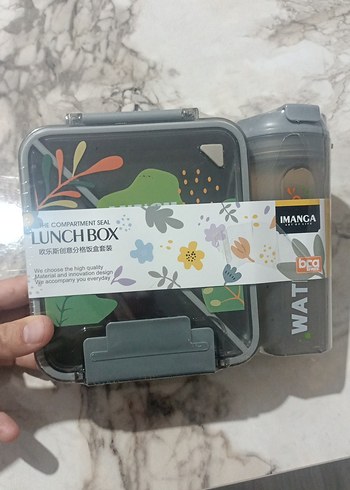 Gri Çok Bölmeli Yemek Kutusu ve Su matarası - Görsel 2