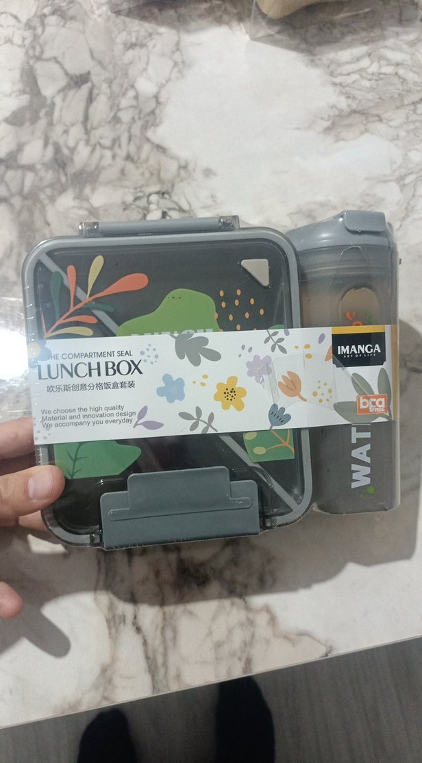 Gri Çok Bölmeli Yemek Kutusu ve Su matarası - Görsel 2