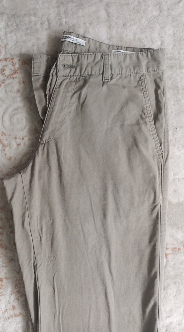 Bej Düğmeli Rahat Erkek Keten Pantolon - Görsel 3