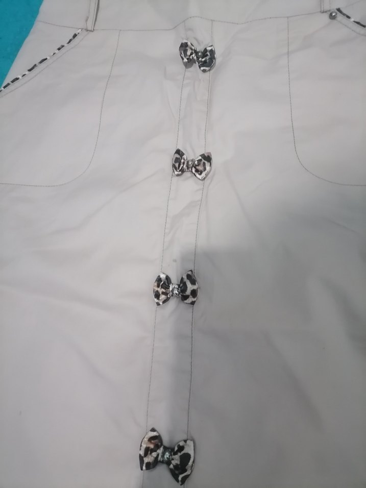 Pudra rengi leopar fiyonk detaylı uzun keten etek - Görsel 2