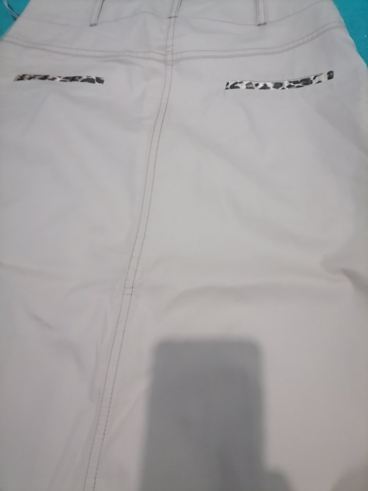 Pudra rengi leopar fiyonk detaylı uzun keten etek - Görsel 5