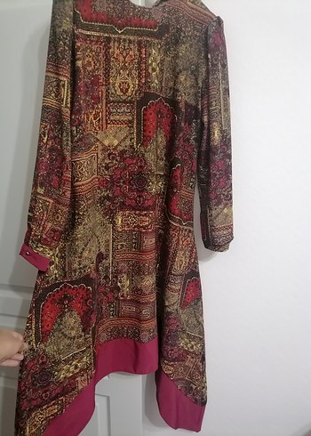 Bordo Desenli Uzun Bohem Kadın Elbise - Görsel 2