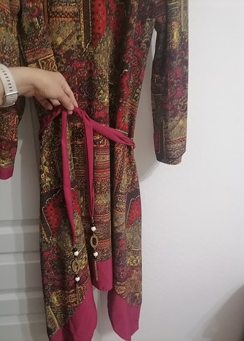 Bordo Desenli Uzun Bohem Kadın Elbise - Görsel 4