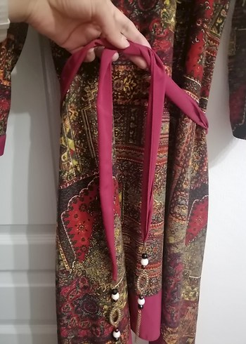 Bordo Desenli Uzun Bohem Kadın Elbise - Görsel 5