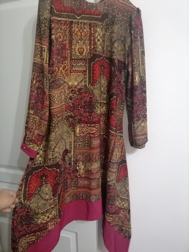 Bordo Desenli Uzun Bohem Kadın Elbise - Görsel 3