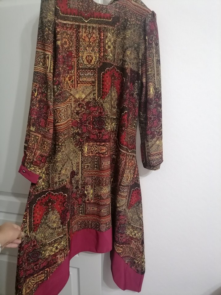 Bordo Desenli Uzun Bohem Kadın Elbise - Görsel 2