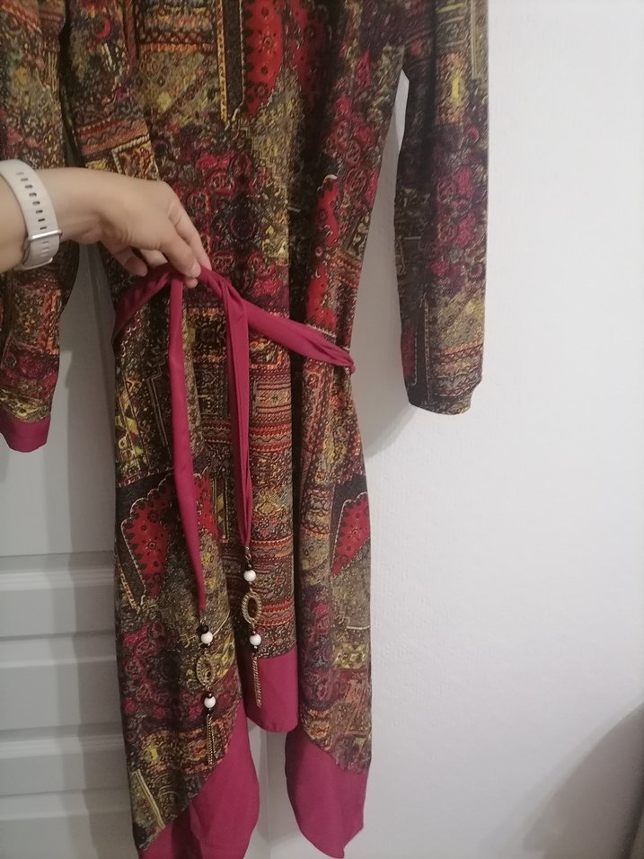 Bordo Desenli Uzun Bohem Kadın Elbise - Görsel 4