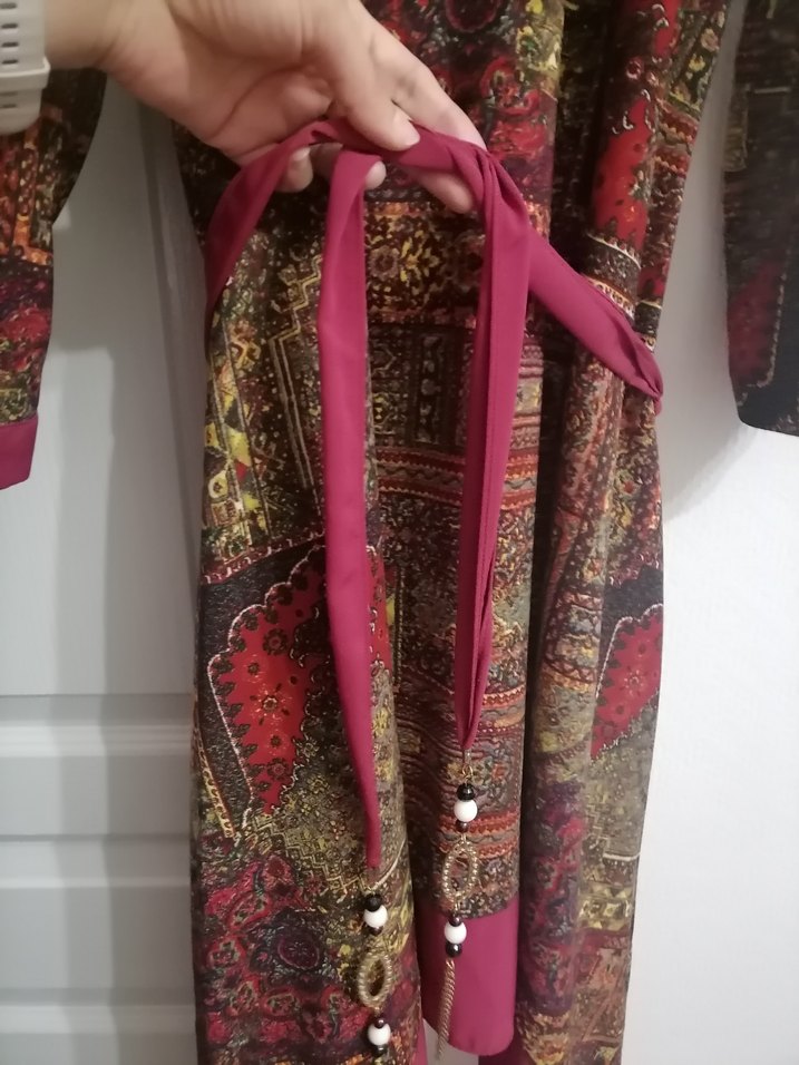 Bordo Desenli Uzun Bohem Kadın Elbise - Görsel 5