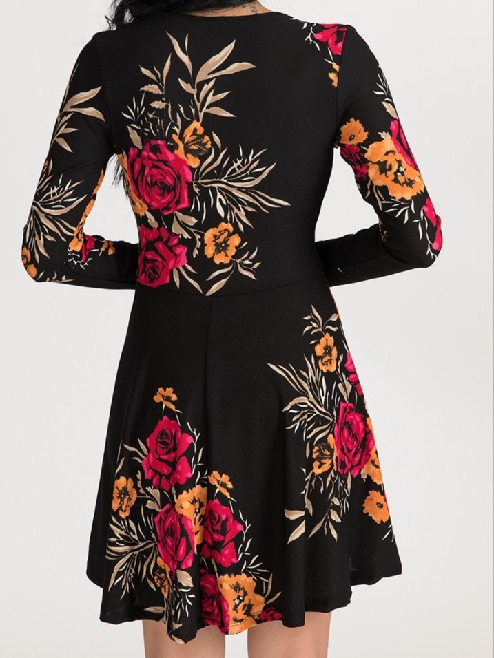 Çiçek Desenli V Yaka Bohem Elbise - Görsel 2