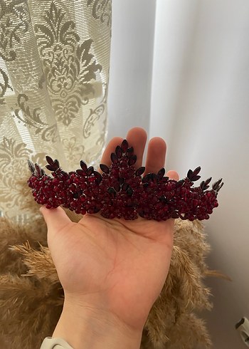 Beden Bordo Boncuklu Gotik Örgü Saç Tacı