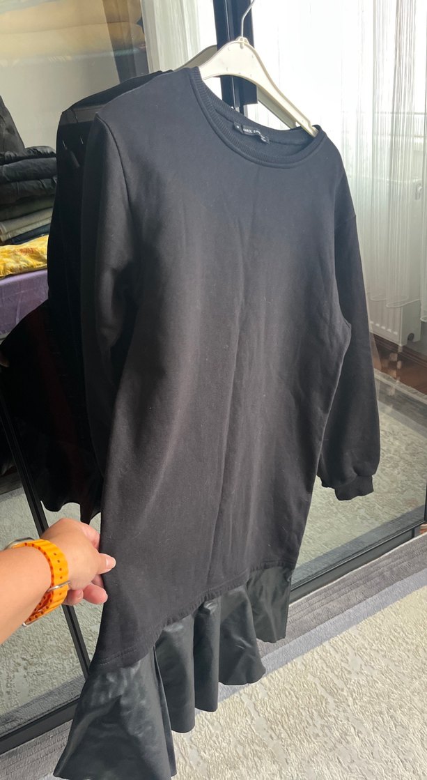 Siyah Kadın Uzun Kollu Salaş Sweatshirt - Görsel 3