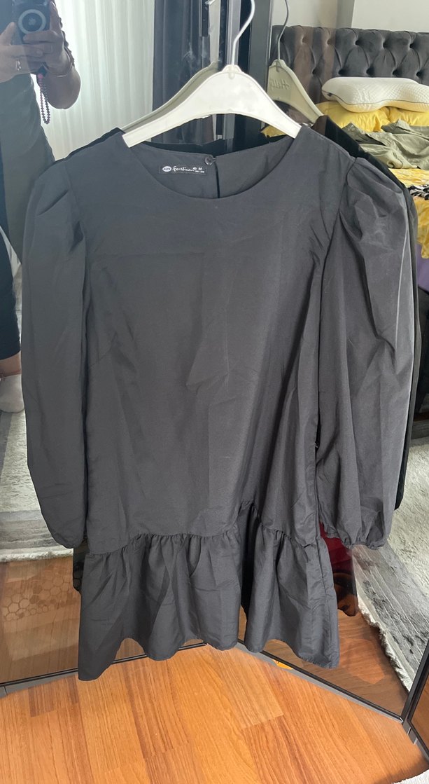 Siyah Midi Boy Salaş Kadın Elbise - Görsel 3