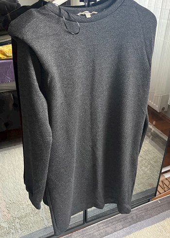 Gri Kadın Sweatshirt, Bisiklet Yaka, Salaş Kesim - Görsel 4